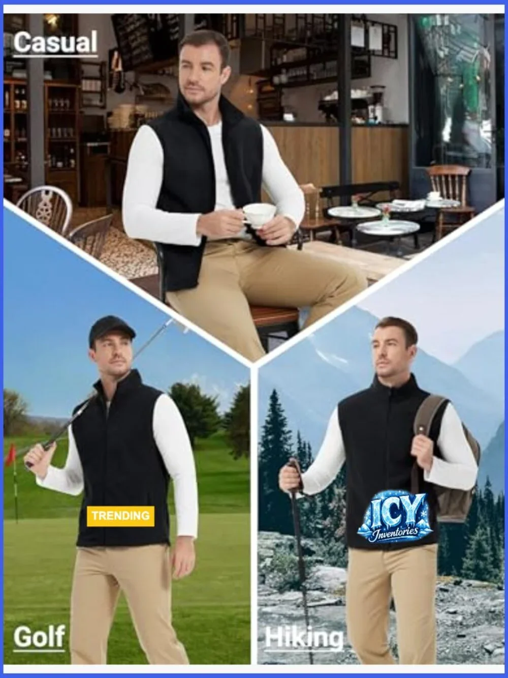 Men's Fleece Vest Lightweight Zip Up Winter Outerwear Polar Sleeveless Jacket